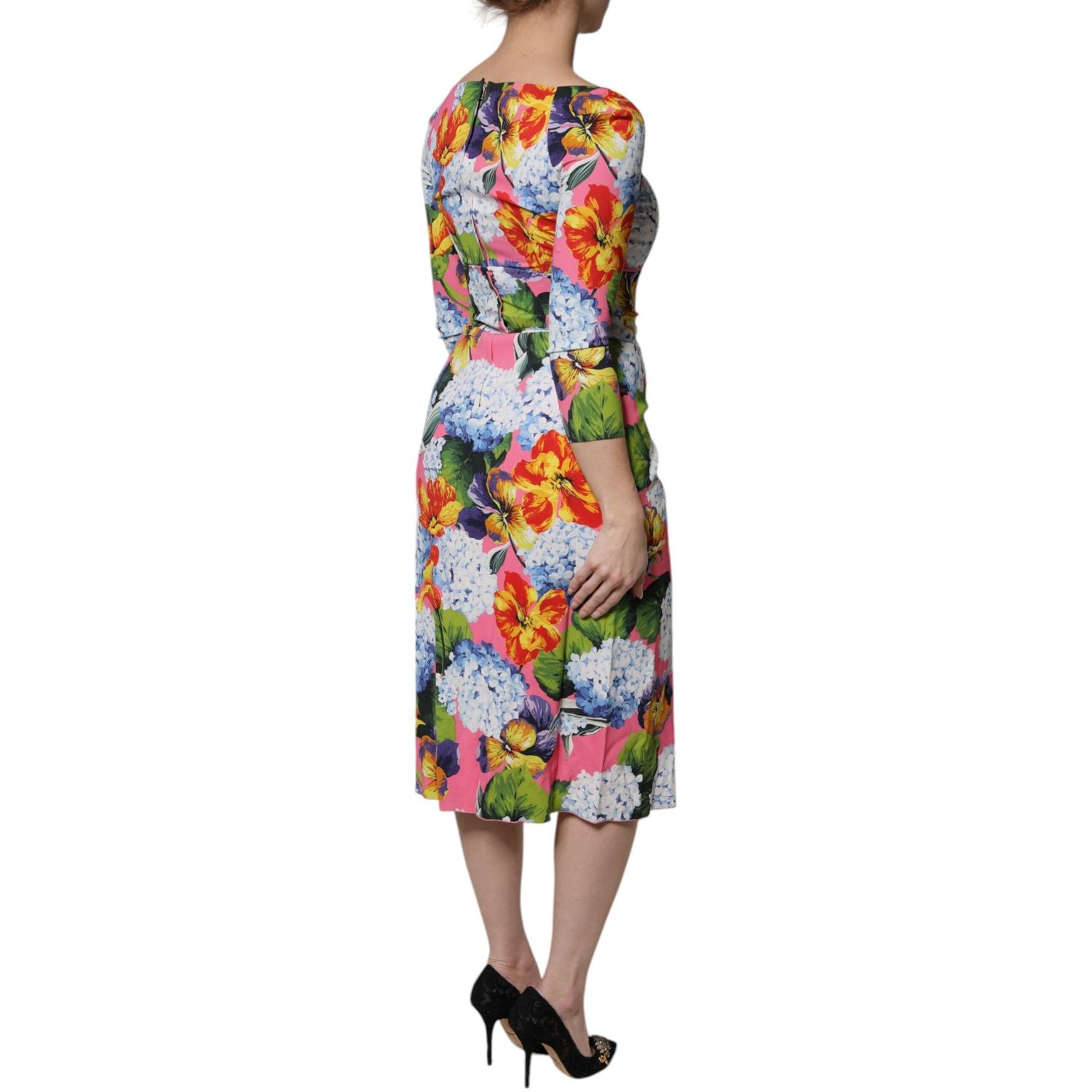 Dolce & Gabbana Multicolor Floral Side Slit Midi Dress