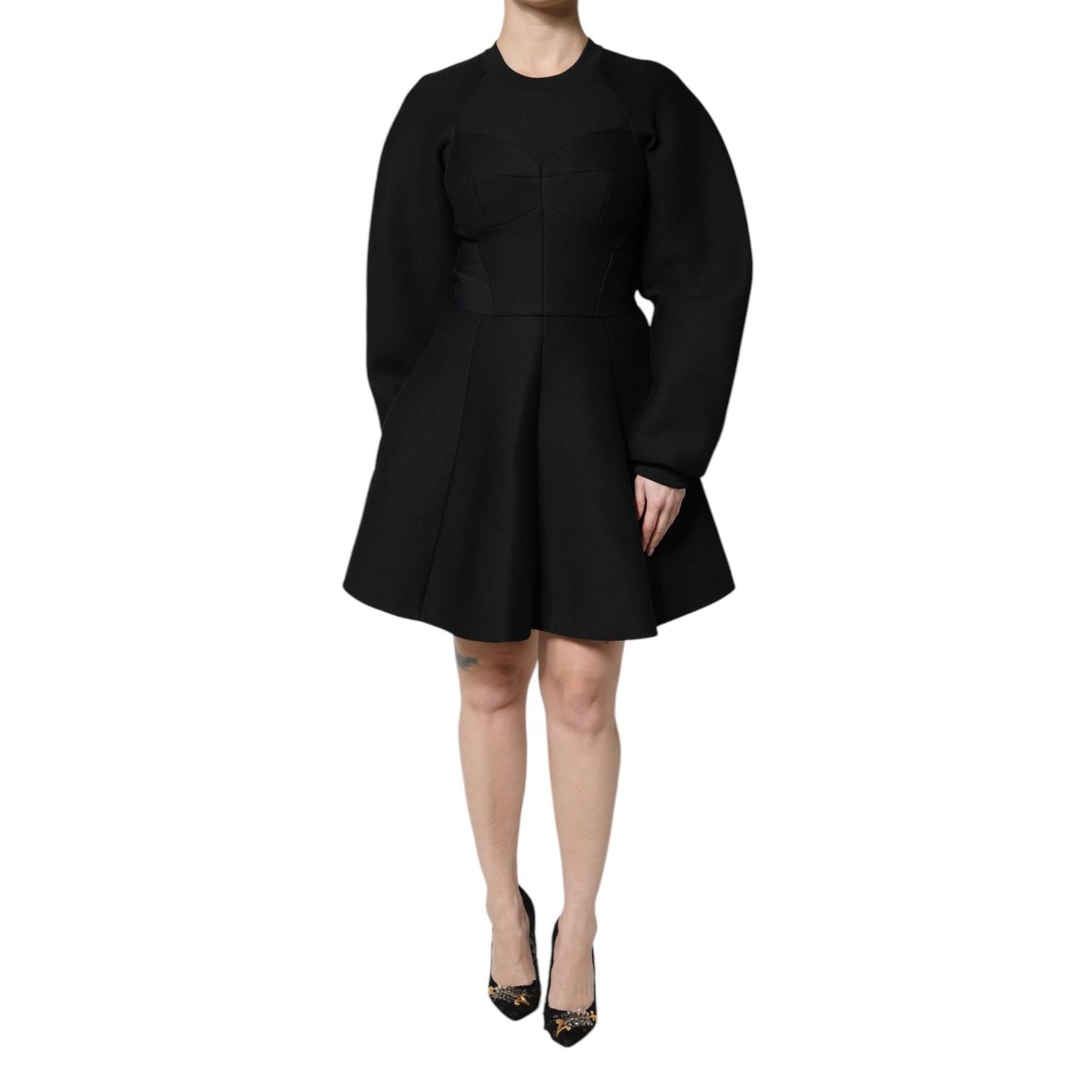 Dolce & Gabbana Black Cotton Long Sleeves A-line Mini Dress Dolce & Gabbana