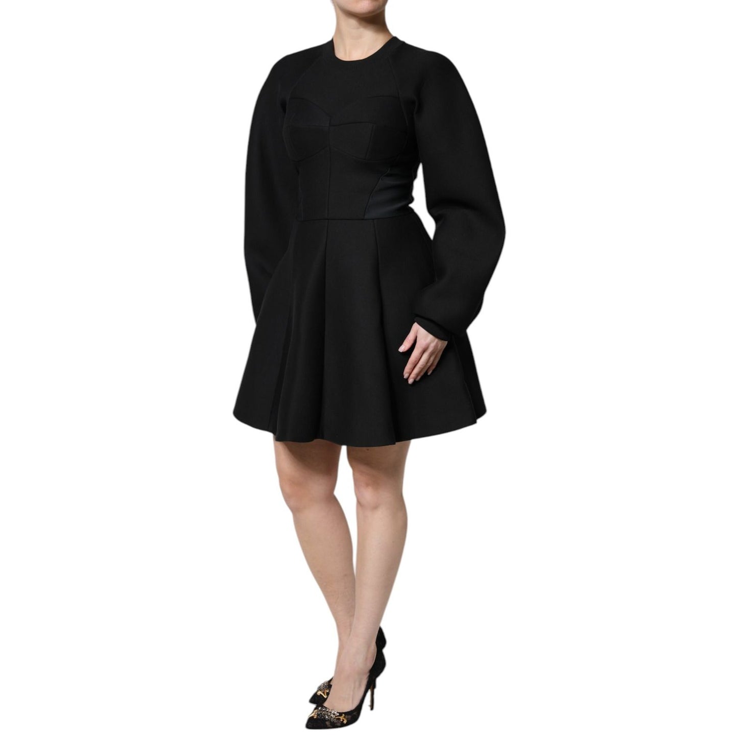 Dolce & Gabbana Black Cotton Long Sleeves A-line Mini Dress Dolce & Gabbana