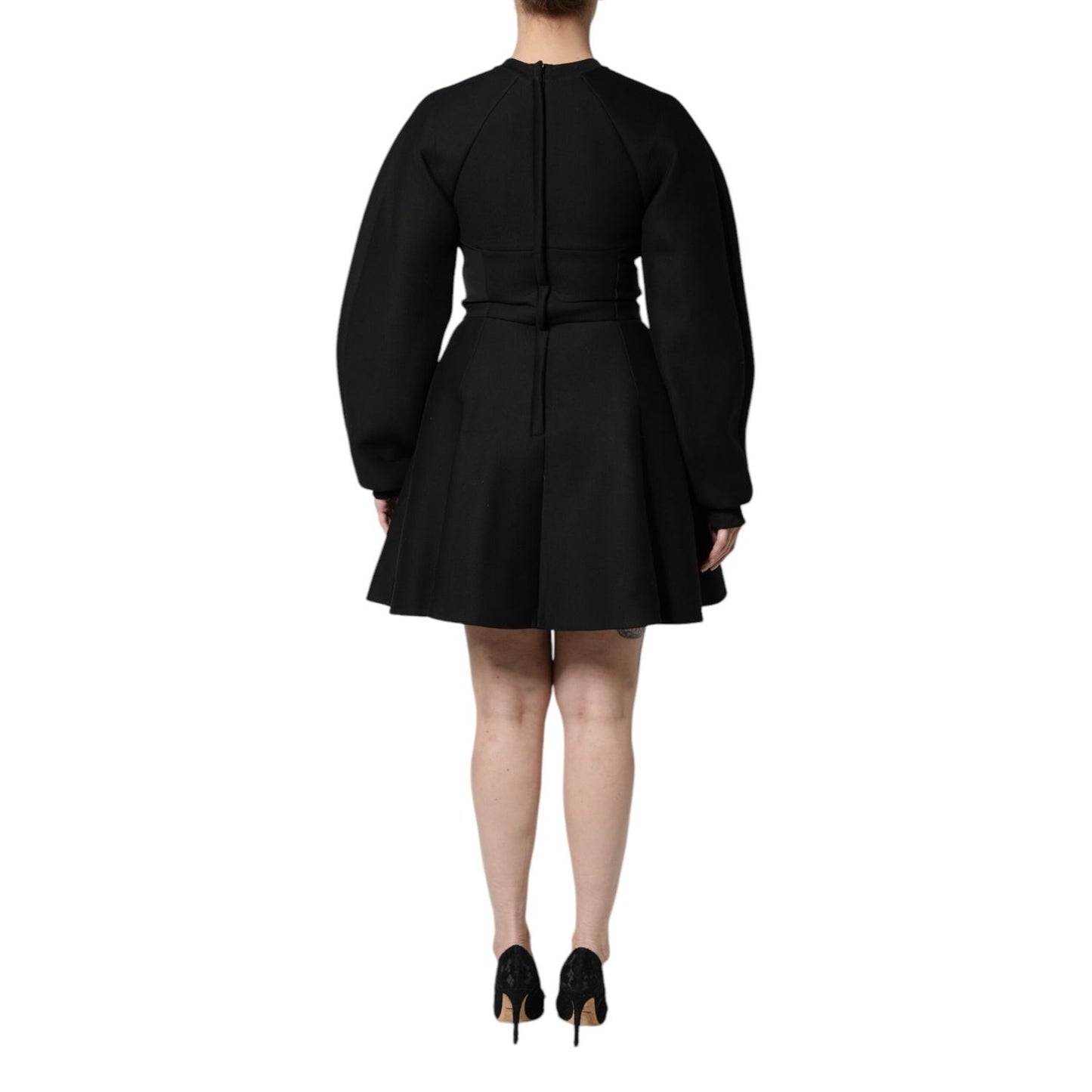 Dolce & Gabbana Black Cotton Long Sleeves A-line Mini Dress Dolce & Gabbana