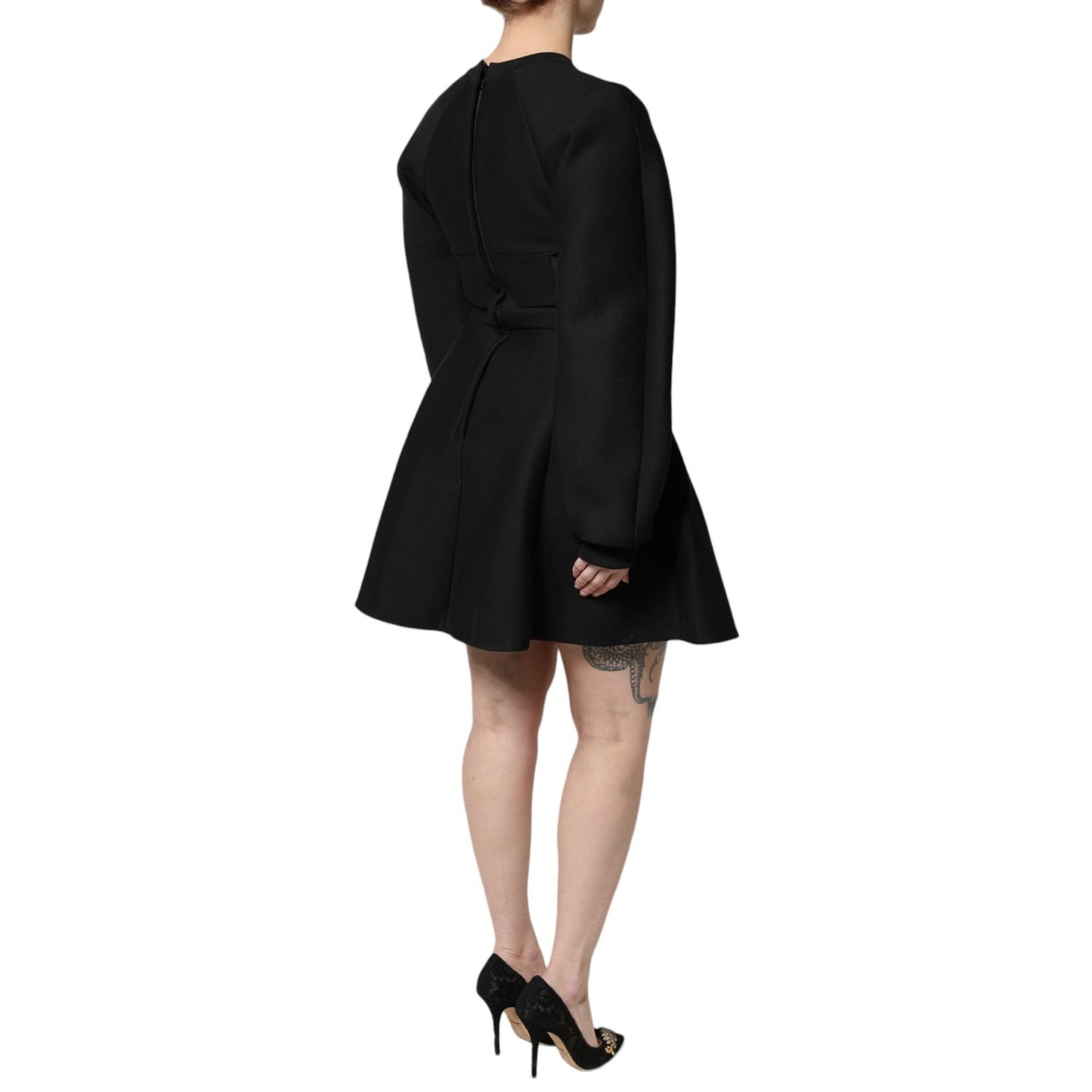 Dolce & Gabbana Black Cotton Long Sleeves A-line Mini Dress Dolce & Gabbana