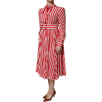 Dolce & Gabbana White Red Stripes Long Sleeves Midi Dress Dolce & Gabbana