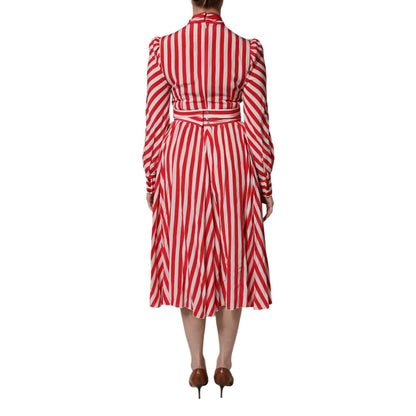 Dolce & Gabbana White Red Stripes Long Sleeves Midi Dress Dolce & Gabbana