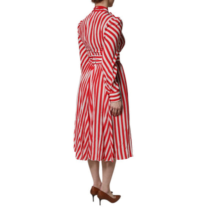 Dolce & Gabbana White Red Stripes Long Sleeves Midi Dress Dolce & Gabbana