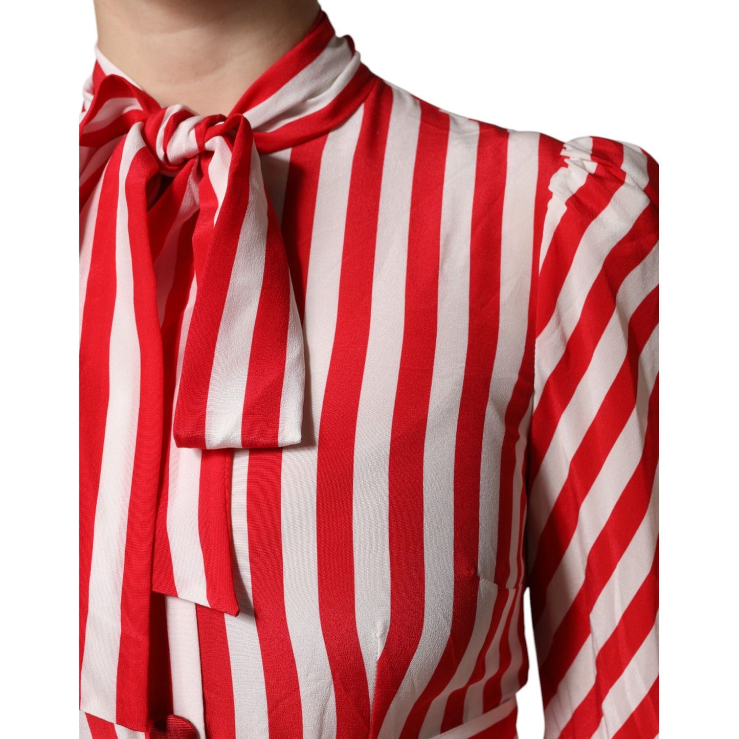 Dolce & Gabbana White Red Stripes Long Sleeves Midi Dress Dolce & Gabbana