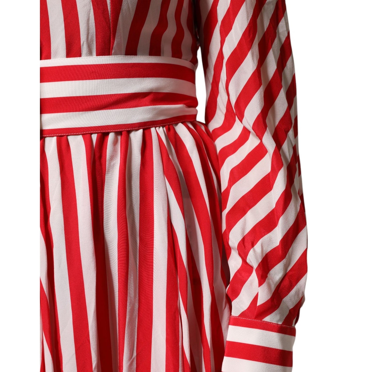 Dolce & Gabbana White Red Stripes Long Sleeves Midi Dress Dolce & Gabbana