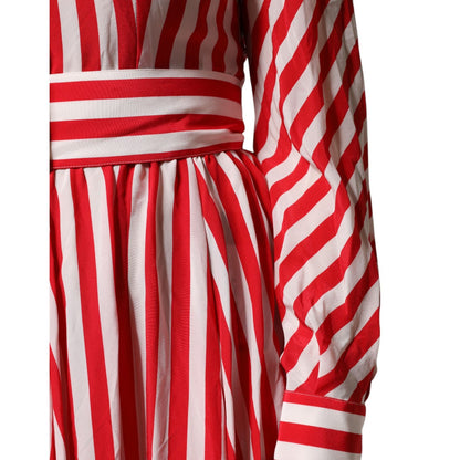 Dolce & Gabbana White Red Stripes Long Sleeves Midi Dress Dolce & Gabbana