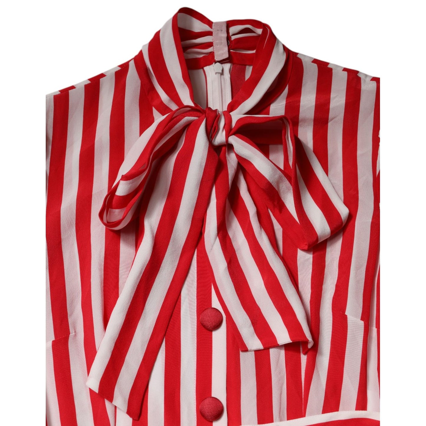 Dolce & Gabbana White Red Stripes Long Sleeves Midi Dress Dolce & Gabbana