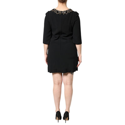 Dolce & Gabbana Black Crystal Embellished Round Neck Mini Dress