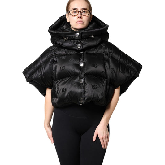 Dolce & Gabbana Black Padded Puffer Hooded Full Zip Cropped Jacket