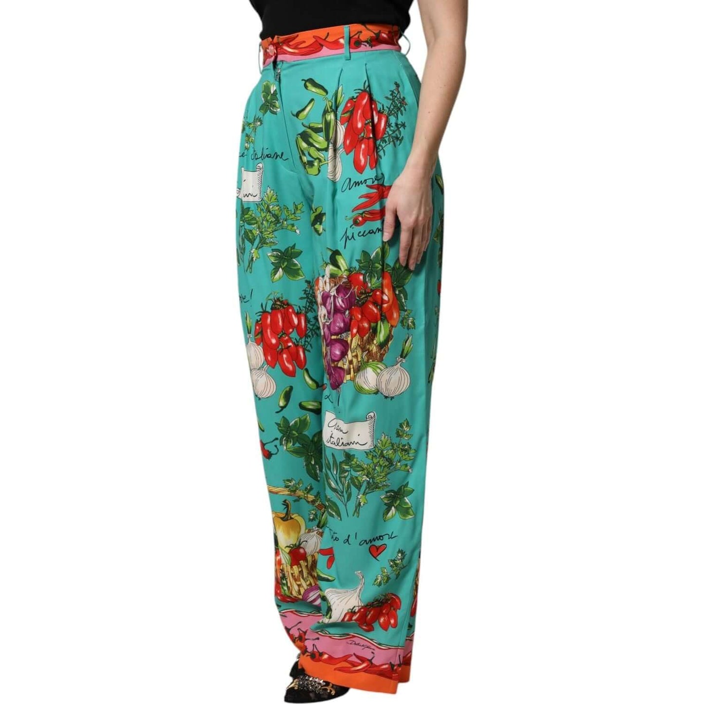 Dolce & Gabbana Green Silk Printed Straight Pants PAN76260-42