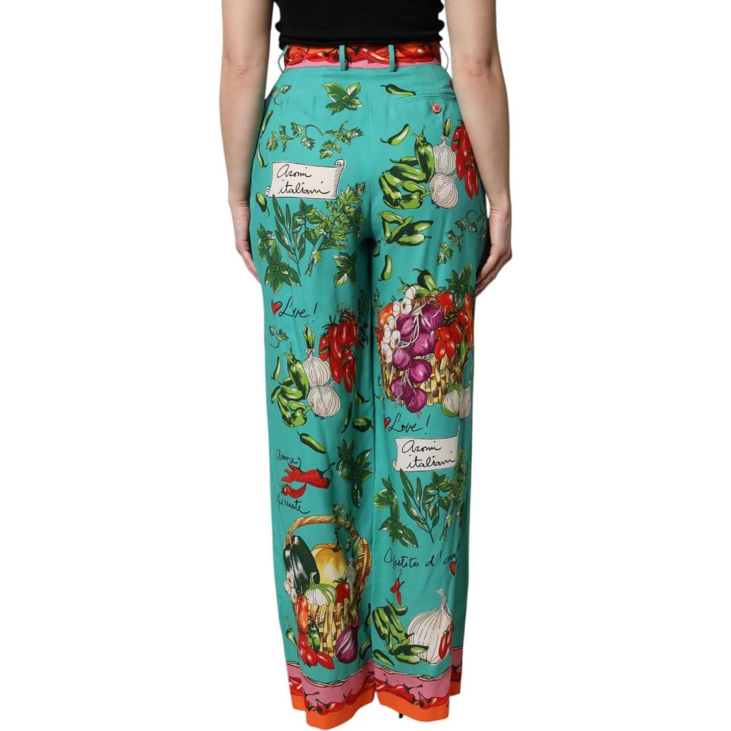 Dolce & Gabbana Green Silk Printed Straight Pants PAN76260-42