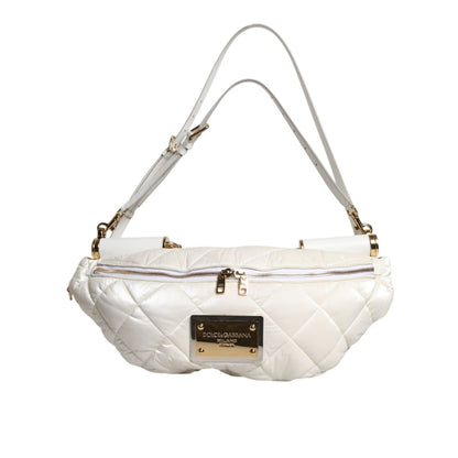 Dolce & Gabbana White Quilted Logo Plaque Belt Waist Fanny Pack Bag