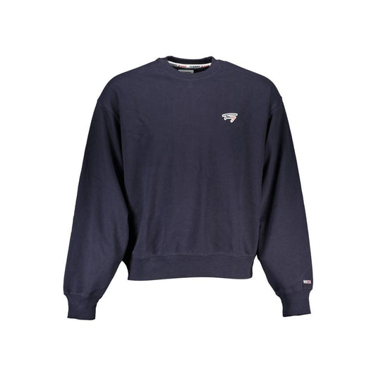 Tommy Hilfiger blue crew neck sweater with logo, long sleeves, made from recycled fibers, stylish and comfortable design.