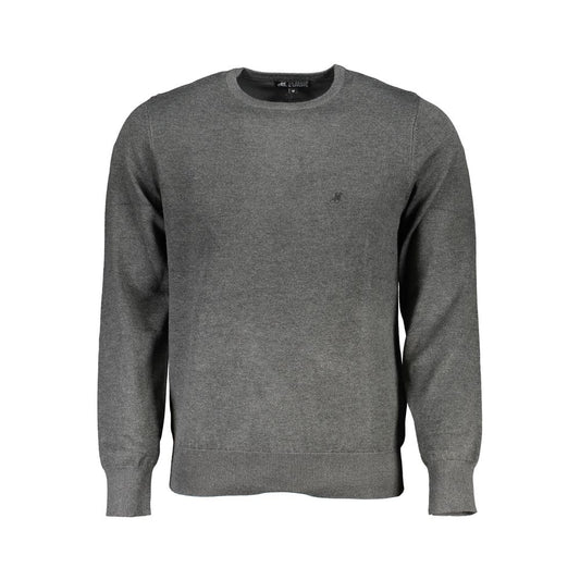 U.S. Grand Polo gray nylon sweater with overlong sleeves, crew neck, contrast details, and embroidery logo.