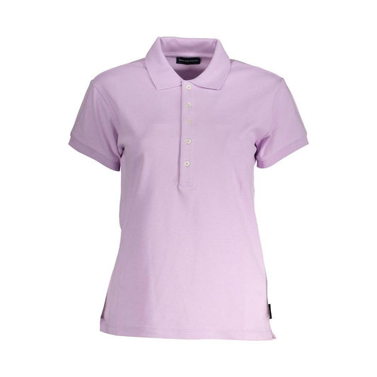 North Sails pink cotton polo shirt for women, featuring short sleeves, five-button design, and eco-friendly organic cotton blend.