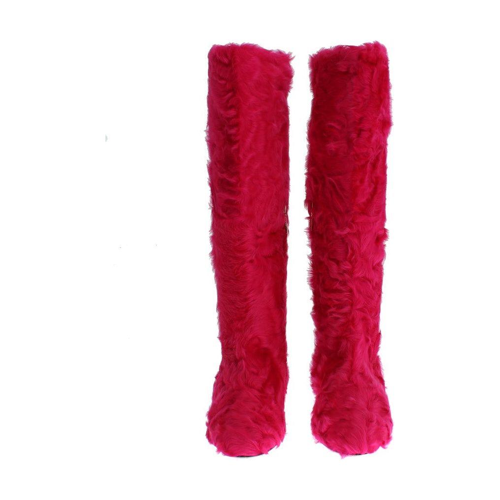 Dolce & Gabbana Pink Lamb Fur Leather Flat Boots 1728,67345645728,Boots - Shoes,Boots - Women - Shoes,Dolce & Gabbana,EU38/US7.5,Flat - Boots - Shoes,Material: 100% Lambskin fur leather,New with tags,Pink,Shoes,Women,Women - Shoes