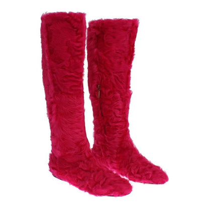 Dolce & Gabbana Pink Lamb Fur Leather Flat Boots 1728,67345645728,Boots - Shoes,Boots - Women - Shoes,Dolce & Gabbana,EU38/US7.5,Flat - Boots - Shoes,Material: 100% Lambskin fur leather,New with tags,Pink,Shoes,Women,Women - Shoes