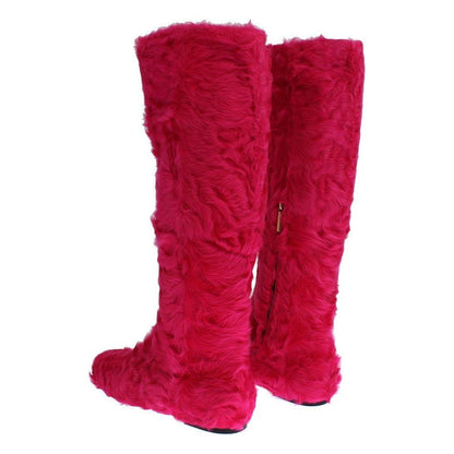Dolce & Gabbana Pink Lamb Fur Leather Flat Boots 1728,67345645728,Boots - Shoes,Boots - Women - Shoes,Dolce & Gabbana,EU38/US7.5,Flat - Boots - Shoes,Material: 100% Lambskin fur leather,New with tags,Pink,Shoes,Women,Women - Shoes