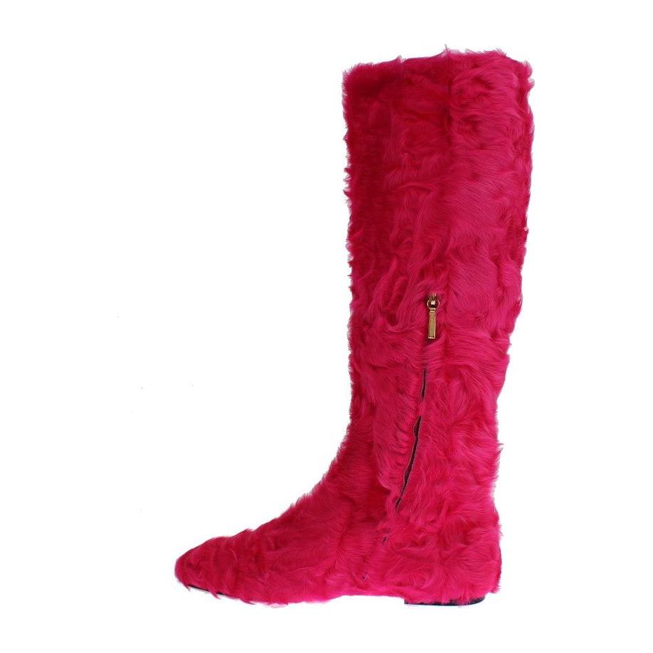 Dolce & Gabbana Pink Lamb Fur Leather Flat Boots 1728,67345645728,Boots - Shoes,Boots - Women - Shoes,Dolce & Gabbana,EU38/US7.5,Flat - Boots - Shoes,Material: 100% Lambskin fur leather,New with tags,Pink,Shoes,Women,Women - Shoes