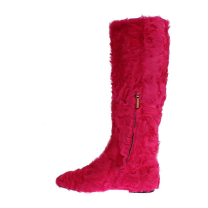 Dolce & Gabbana Pink Lamb Fur Leather Flat Boots 1728,67345645728,Boots - Shoes,Boots - Women - Shoes,Dolce & Gabbana,EU38/US7.5,Flat - Boots - Shoes,Material: 100% Lambskin fur leather,New with tags,Pink,Shoes,Women,Women - Shoes