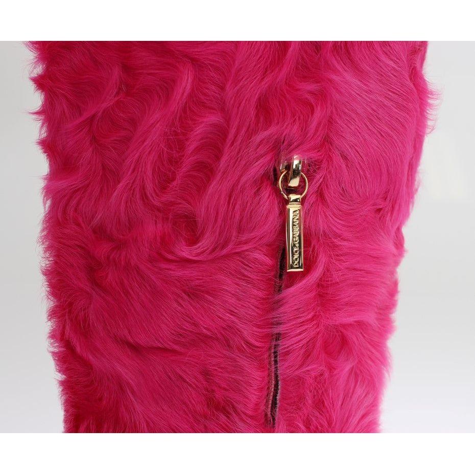 Dolce & Gabbana Pink Lamb Fur Leather Flat Boots 1728,67345645728,Boots - Shoes,Boots - Women - Shoes,Dolce & Gabbana,EU38/US7.5,Flat - Boots - Shoes,Material: 100% Lambskin fur leather,New with tags,Pink,Shoes,Women,Women - Shoes