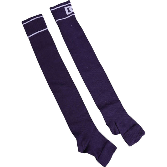 Dolce & Gabbana men's purple cotton open toe socks with DG logo print, made in Italy, featuring 69% cotton and stylish design.