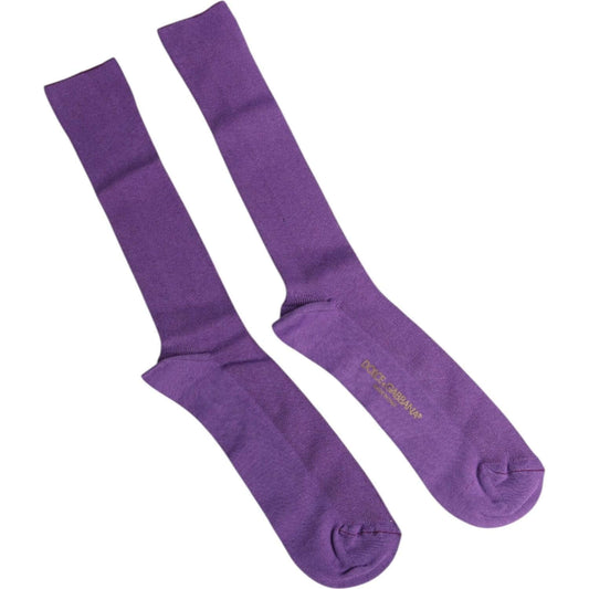 Dolce & Gabbana purple cotton over the calf socks for men with logo, made in Italy.
