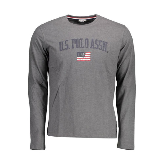 U.S. POLO ASSN. gray cotton men's long sleeve T-shirt with round neck and logo print
