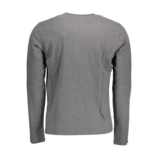 Back view of U.S. POLO ASSN. gray cotton men's T-shirt with long sleeves and classic round neck
