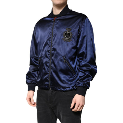 Dolce & Gabbana Blue Nylon DG Crown Full Zip Bomber Jacket Dolce & Gabbana