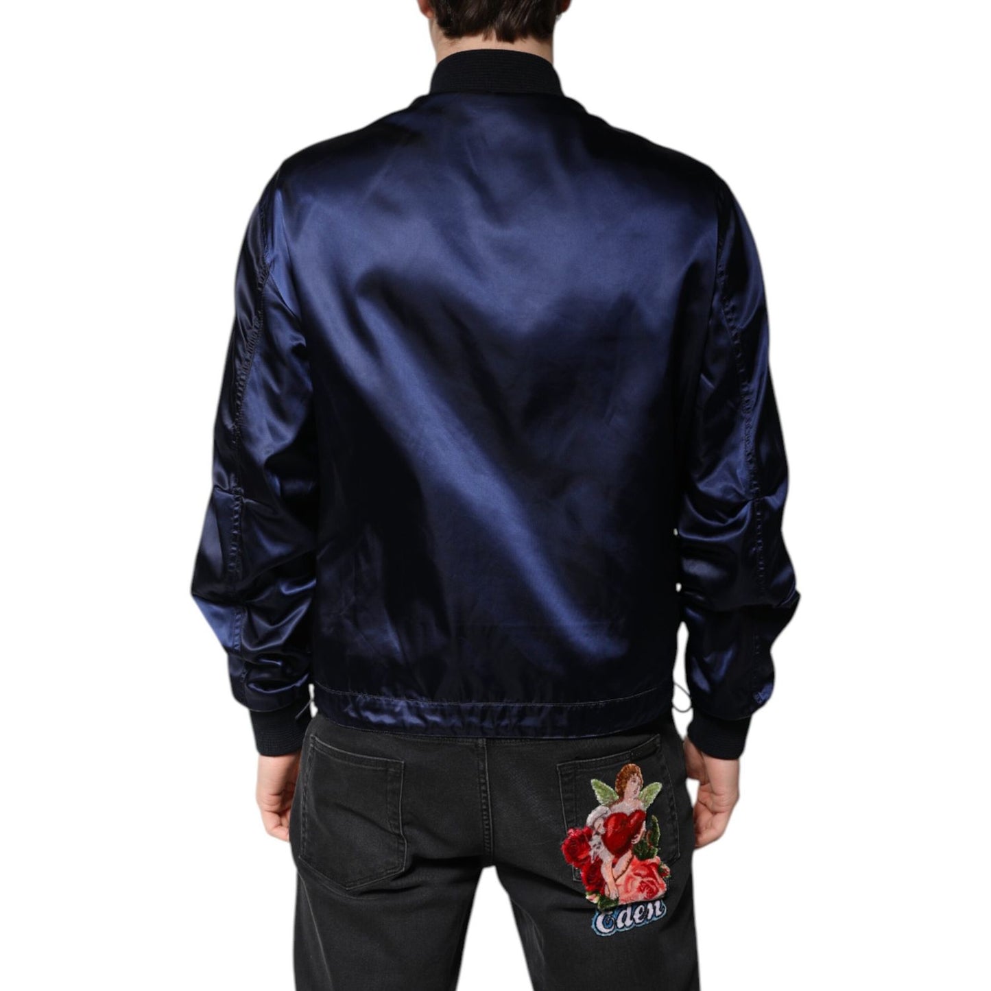 Dolce & Gabbana Blue Nylon DG Crown Full Zip Bomber Jacket Dolce & Gabbana