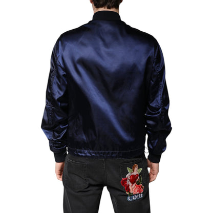 Dolce & Gabbana Blue Nylon DG Crown Full Zip Bomber Jacket Dolce & Gabbana