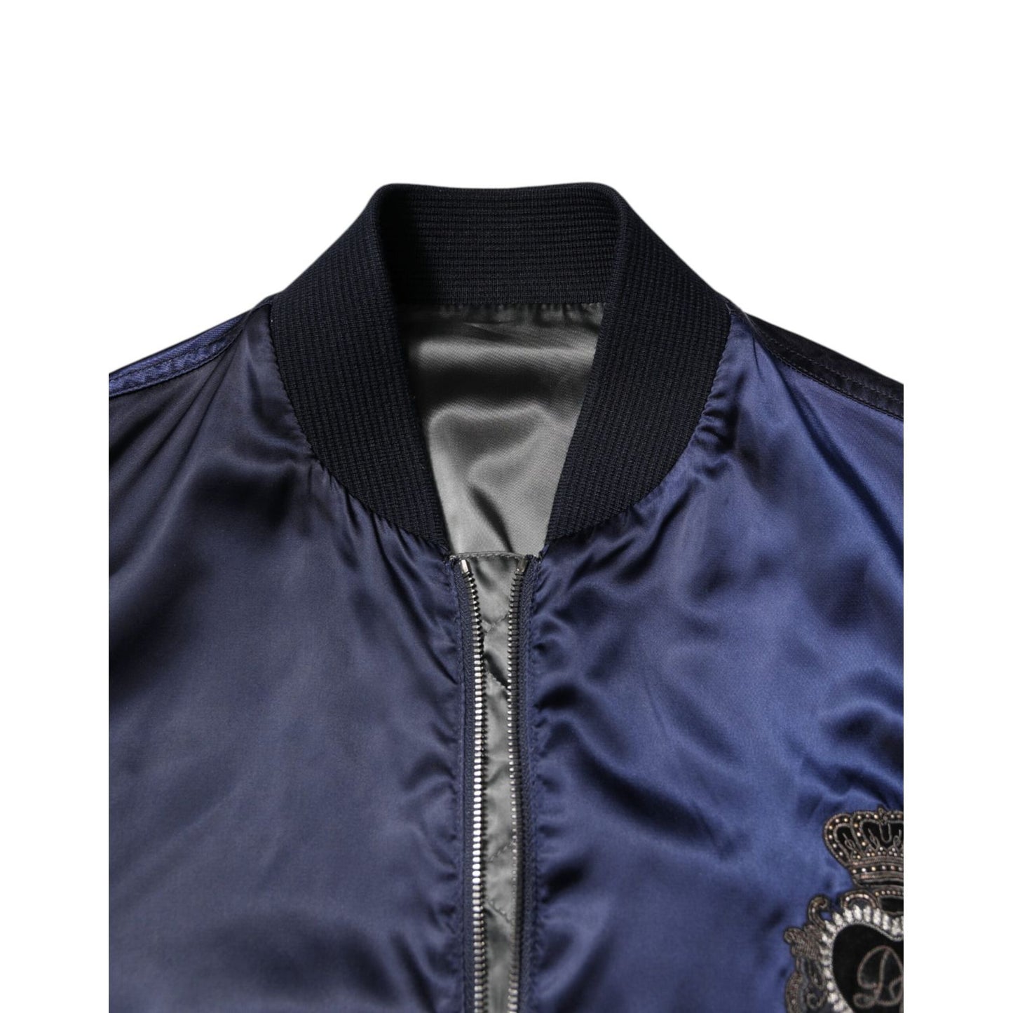 Dolce & Gabbana Blue Nylon DG Crown Full Zip Bomber Jacket Dolce & Gabbana