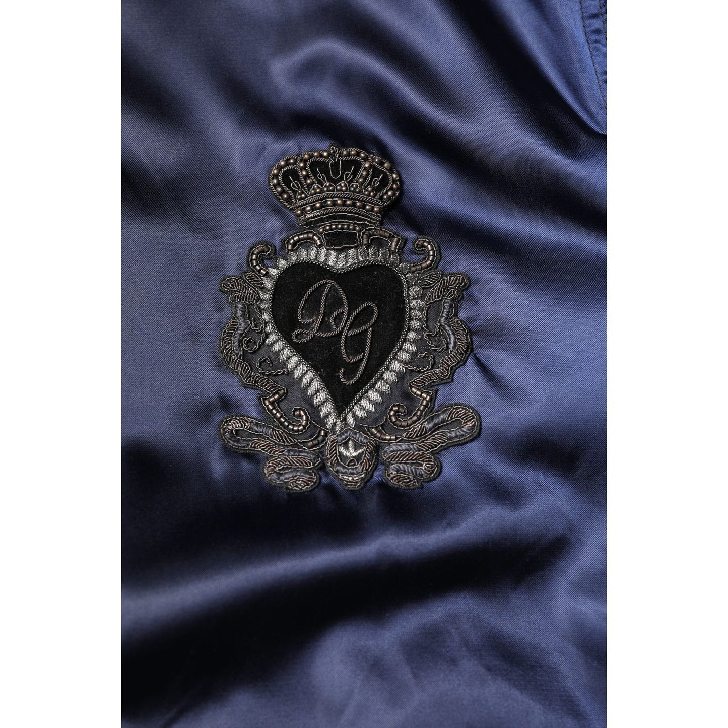 Dolce & Gabbana Blue Nylon DG Crown Full Zip Bomber Jacket Dolce & Gabbana