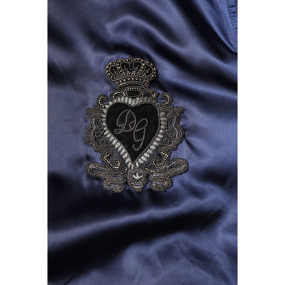 Dolce & Gabbana Blue Nylon DG Crown Full Zip Bomber Jacket Dolce & Gabbana