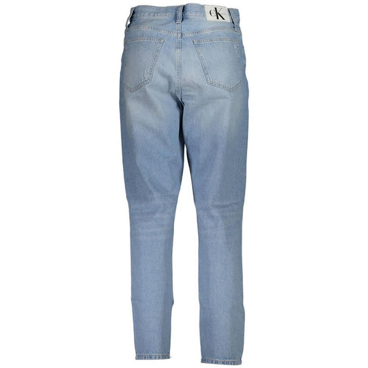 Back view of Calvin Klein light blue cotton women jeans with classic 5-pocket design and subtle worn effect.