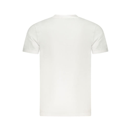 Back view of Cavalli Class white cotton men's T-shirt with crew neck and short sleeves showcasing minimalist design.