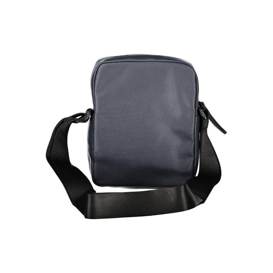 Alt Tag: Tommy Hilfiger blue polyethylene men's shoulder bag with adjustable strap and zip closure, ideal for modern urban style.
