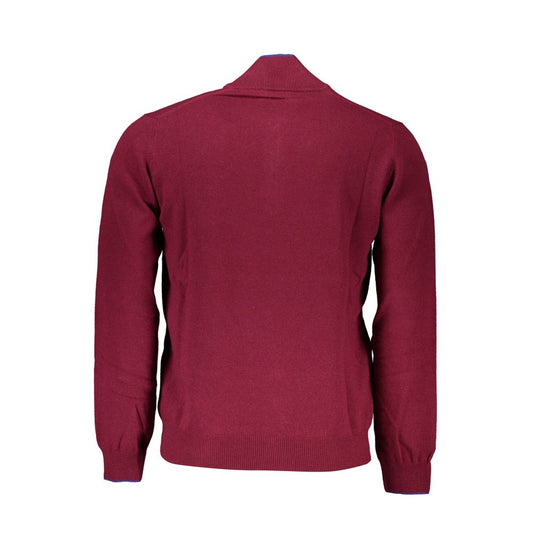 Back view of Harmont & Blaine half-zip sweater in rich red, featuring elegant embroidery details and luxurious material blend.
