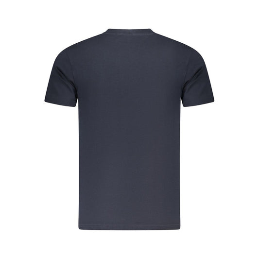 Back view of Cavalli Class Blue Cotton Men T-Shirt showcasing minimalist design and luxury comfort.