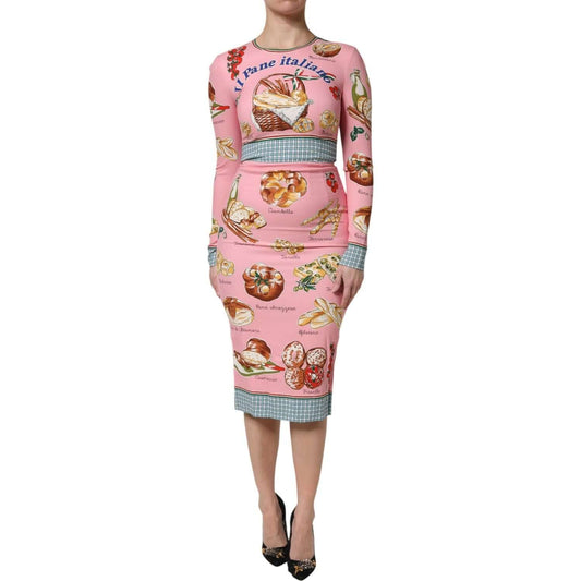 Dolce & Gabbana Pink Pastry Print Bodycon Sheath Midi Dress