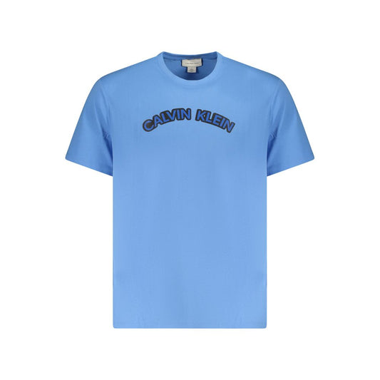 Calvin Klein light blue cotton men's t-shirt with logo print, crew neck design for casual elegance and comfort.