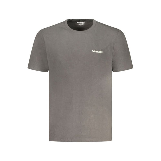 Wrangler black cotton short sleeve t-shirt with small logo, crew neck style, front view.