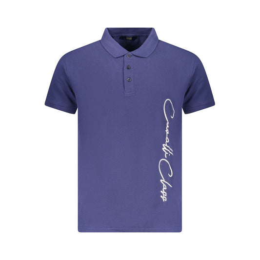 Cavalli Class Blue Cotton Men Polo Shirt with Logo and Three-Button Placket, Short Sleeves
