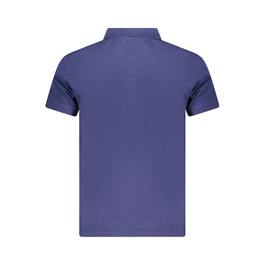 Back view of Cavalli Class Blue Cotton Men Polo Shirt showcasing sleek design and pure cotton fabric.