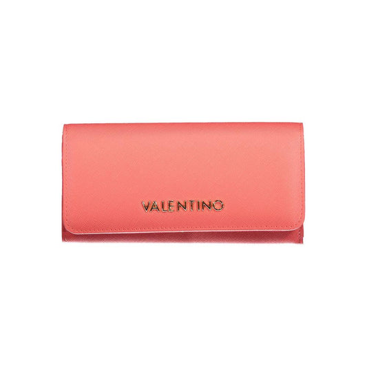 Valentino Bags pink polyethylene wallet with 3 compartments, coin purse, card spaces, zip, automatic closure, and logo detail.