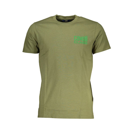 Cavalli Class green cotton T-shirt with short sleeves, crew neck, print, and logo. Perfect casual wear for any occasion.