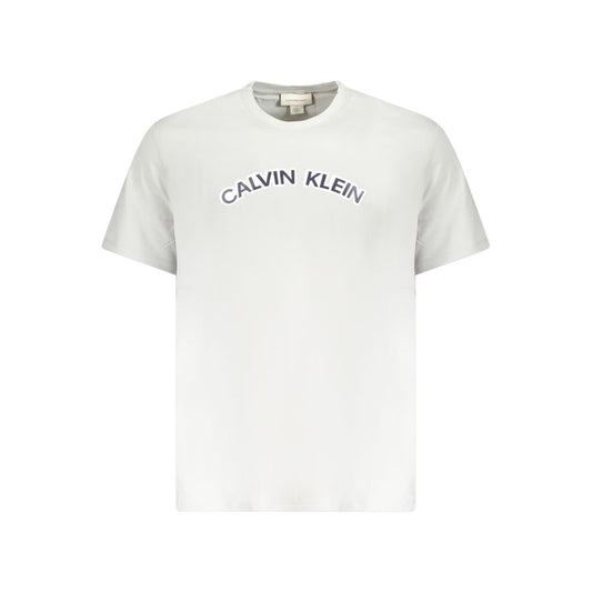 Calvin Klein white cotton men's T-shirt with bold logo print, showcasing sophistication and casual charm for fashion-forward individuals.