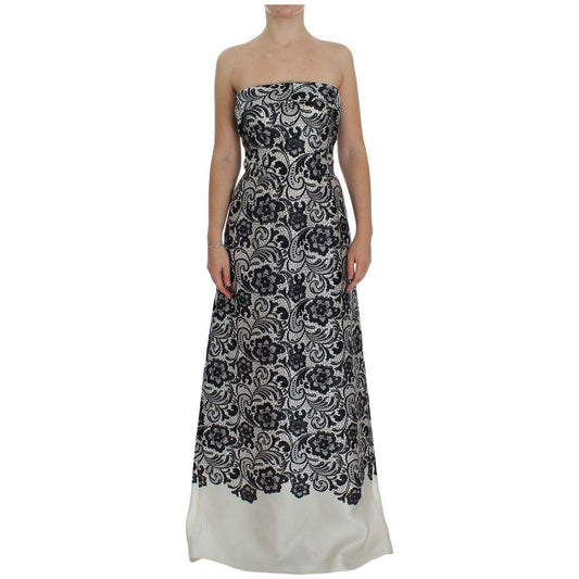 Dolce & Gabbana White Floral Lace Silk Corset Maxi Dress